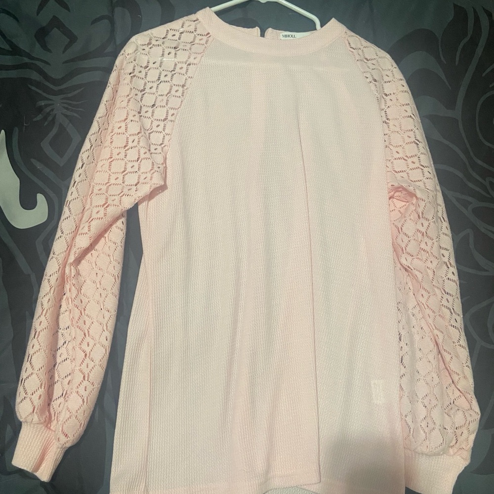 Pink Lace Sleeve Sweatshirt